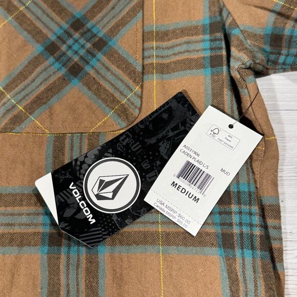 NEW‎ Volcom Mens Caden Button Up Plaid Flannel Shirt Size Medium L/S Modern Fit - Picture 2 of 8